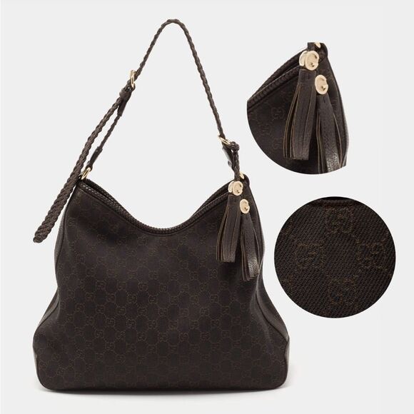 GUCCI Brown Monogram GG Web Marrakech Hobo Shoulder Bag Dollar Disco - Picture 1 of 15